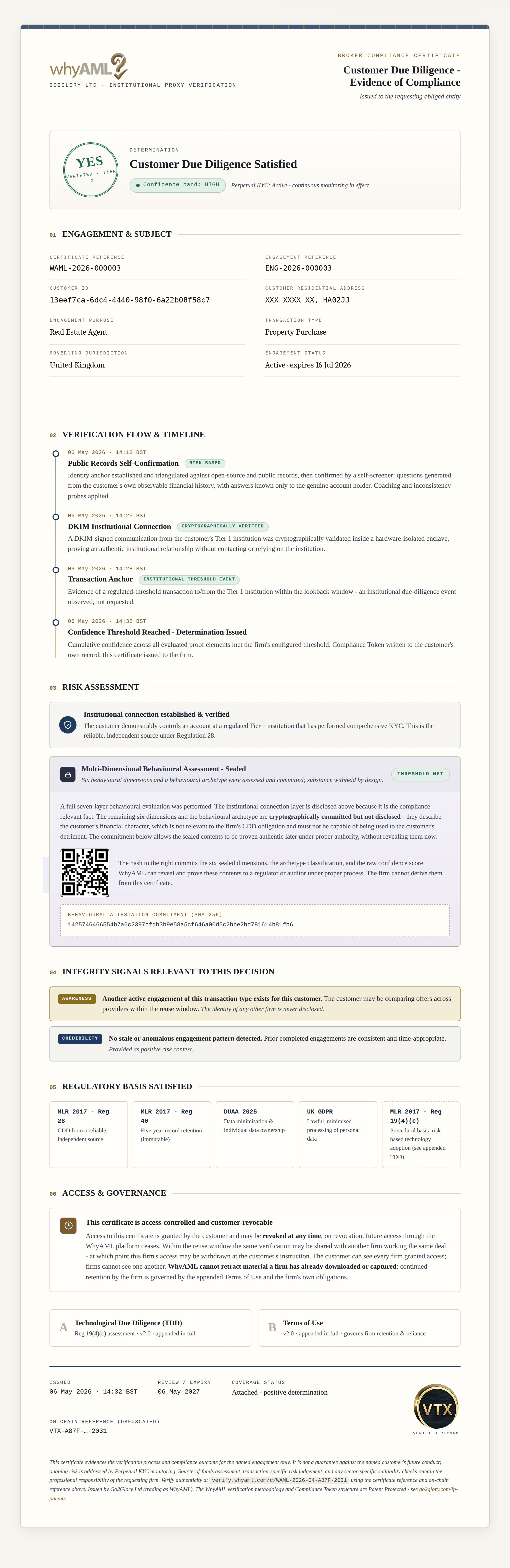 WhyAML Compliance Certificate preview