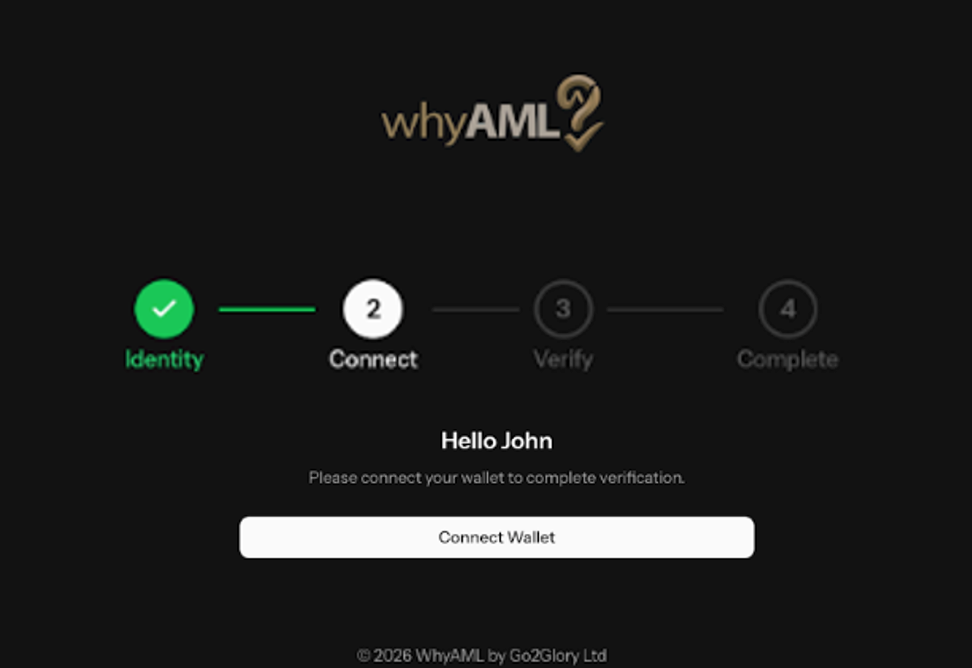 WhyAML client-side screen showing the account connection step