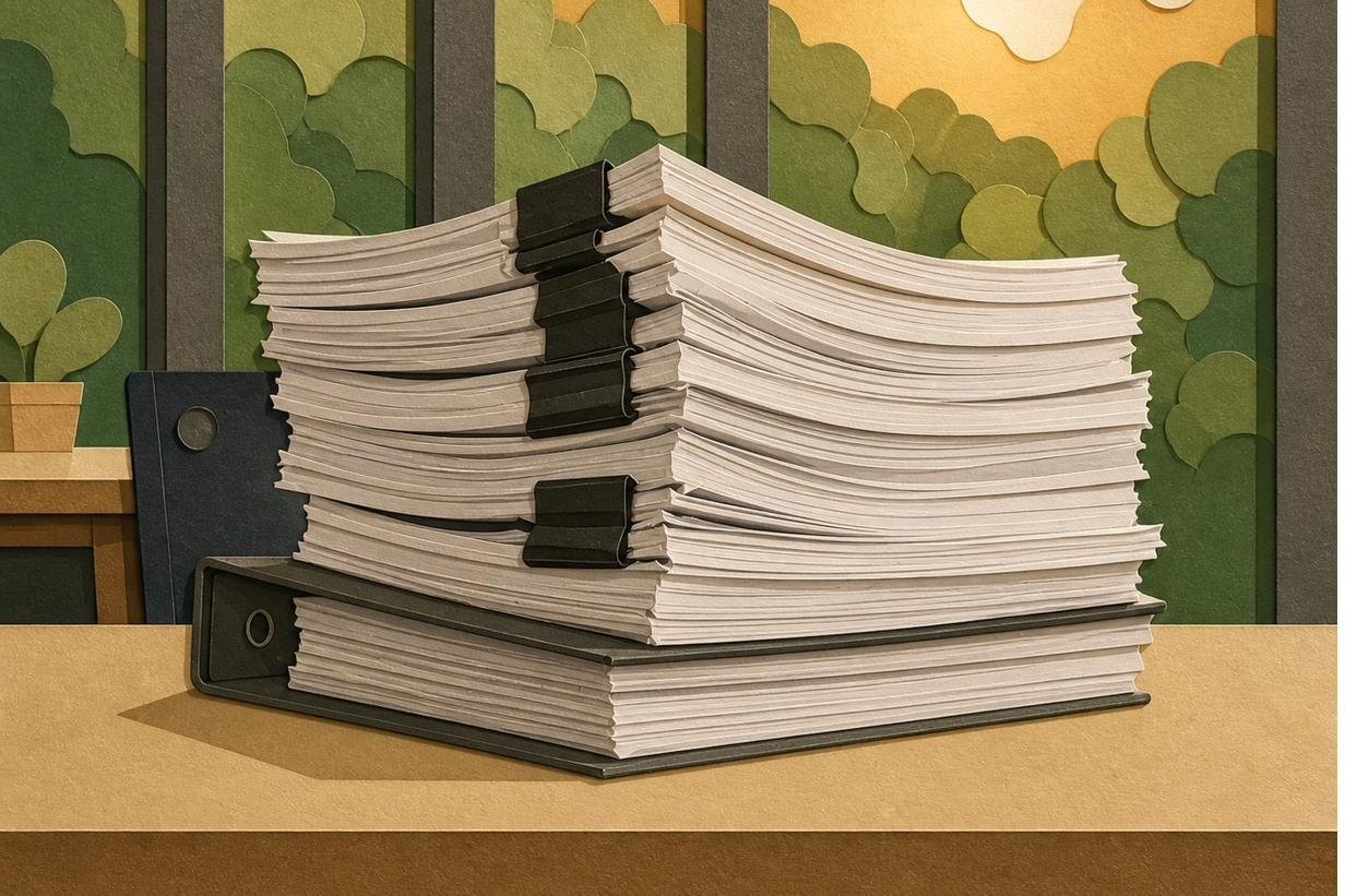 A growing stack of clipped documents, one arrival after another